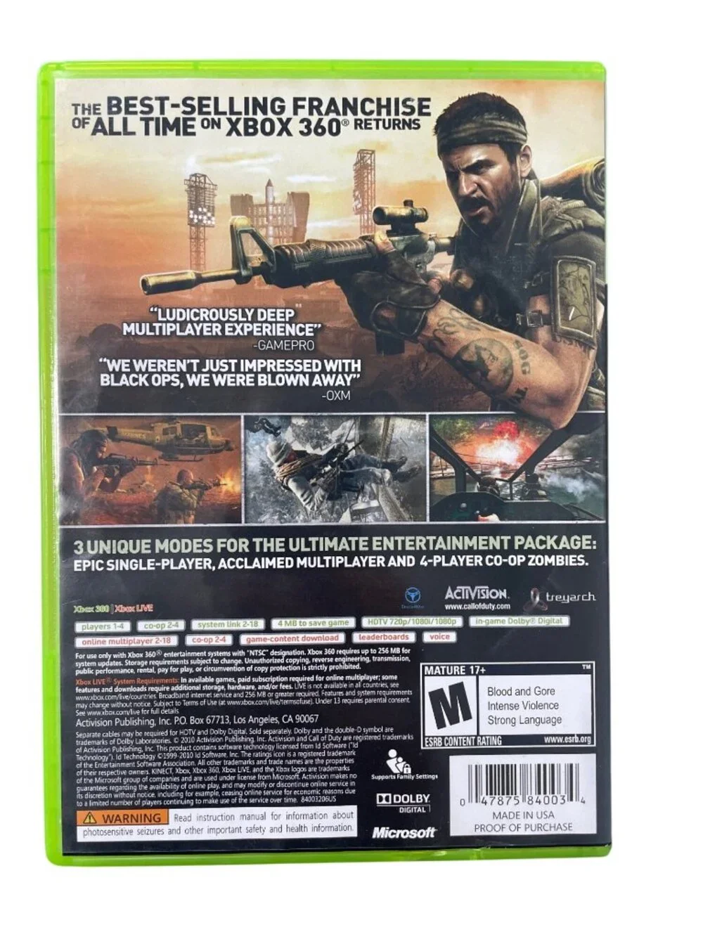 Xbox 360 Call Of Duty Black Ops NTSC 4MB Save Dolby Digital Complete With Manual